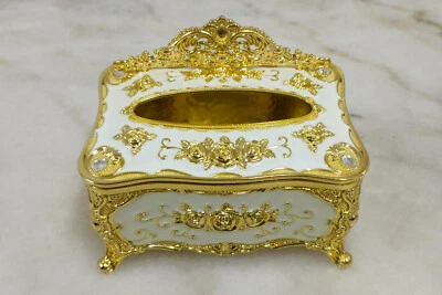 Gold & White Exclusive European Tisssue Box Napkin Box Tissue Holder Home Deco - Image 1 of 4