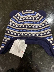 Gymboree Baby Toddler Winter Hat 0-6 months Navy White COVERS EARS NWT - Picture 1 of 5