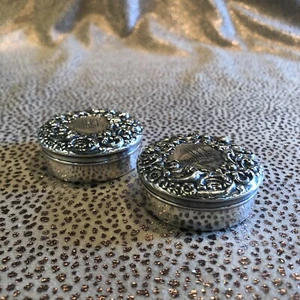 Antique Pair of 19th Century Sterling Repousse Cosmetic Dresser Jars  - Picture 1 of 8