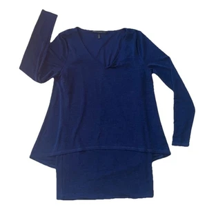 Top túnica de doble capa para mujer White House Black Market azul marino poli spandex talla S - Imagen 1 de 8