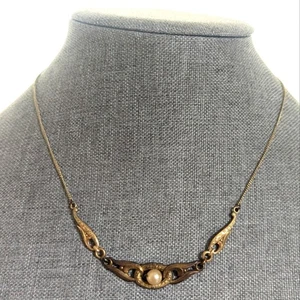 Vintage Antique Gold Tone Dainty Victorian Ornate Floral Faux Pearl Necklace - Picture 1 of 5