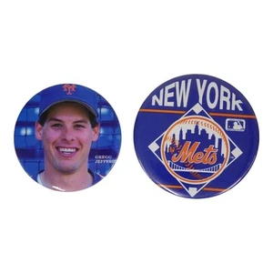 Pair MLB Baseball Pins Buttons New York Mets Gregg Jefferies Vintage 3" - Picture 1 of 5