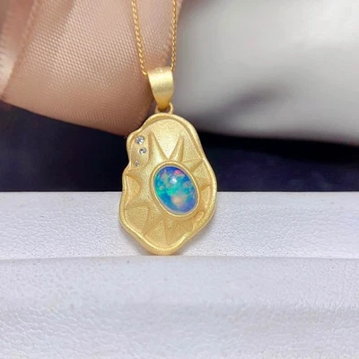 Natural Opal Sun Design Pendant Necklace 925 Sterling Silver Fine Jewelry - Image 1 of 4