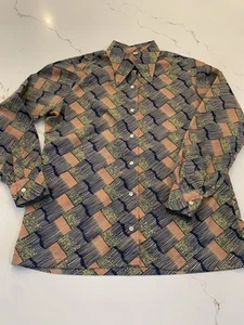 Vintage 70’s Blouse Long Sleeve Retro Striped Button Up Collared Blouse Size 16 - Picture 1 of 10