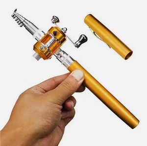 1 M Mini Portable Pocket Fish Pen Shape Aluminum Alloy Fishing Rod Pole Reel - Picture 1 of 30