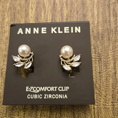 Anne Klein Cubic Zirconia and Imitation Pearl E-z Comfort Clip-on Earrings - Image 1 of 2