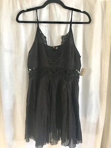 Neu Free People Cami-Schlupfkleid Adela schwarz Spitze Baumwolle verstellbare Träger M - Bild 1 von 7