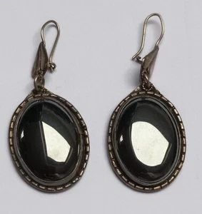 Vintage Large Silver Earrings with Jet - Picture 1 of 5