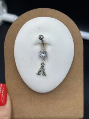 Piercing da Ombelico Letterina Banana mm. 1,6x10 pallina mm. 5 con zircone - Immagine 1 di 4