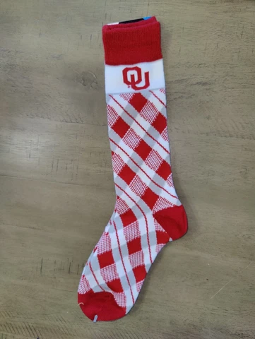 Oklahoma Sooners College Plaid Argyle Team Dress Crew Socks Large Cover