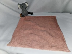Modern Baby Pink Elephant Rattle Teething toy Lovey Security Blanket Peach Knit - Picture 1 of 9