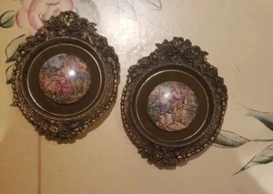 Vintage Pair Of Victorian sceneCourting Couple Mini Wall Art Placques Wall Pair - Picture 1 of 11