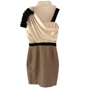 Reiss Women One Shoulder Dress Size 4 Cream Tan Black Silk Wool - Picture 1 of 10