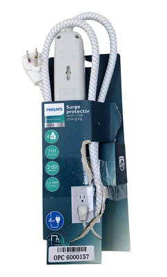 PHILLIPS Surge Protector 4 Outlet 2 USB Power Strip 4ft - Image 1 of 2