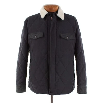 Sobrecamisa acolchada de algodón Luciano Barbera nueva con etiquetas con cuello de piel de oveja talla 54 XL azul EE. UU. Foto 1 de 4