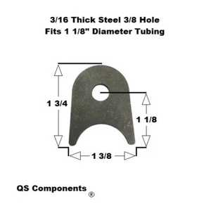 Chassis Rod End Tab 3/8" Hole 3/16" Thick 1 3/4" Tall (Fits 1 1/8" Dia. Tubing) - Picture 1 of 1