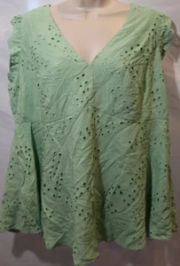 Women's Torrid Eyelet Ruffle Sleeve Babydoll Hemlock Blouse Plus Size 1X NWT - Picture 1 of 3