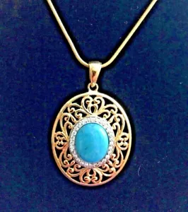 Ross Simon Turquoise Necklace + Matching Ring 2 PC Set 14K Gold Over Silver - Picture 1 of 5