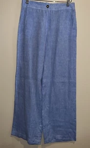 Gaia Boldetti Leinenhose weites Bein Luxus blau Made in Italy 44 395 $ neu - Bild 1 von 5
