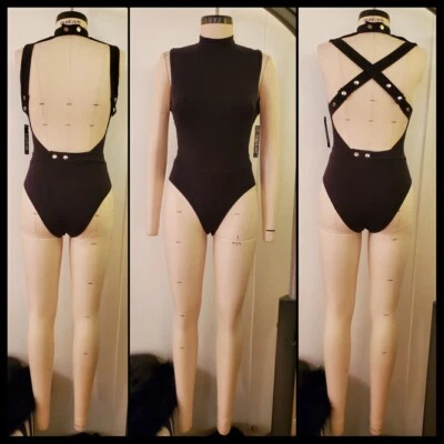 BEBE BODY NEGRO TOP PLATA BROCHES DE PRESIÓN CORREAS SEXY CORTE MODA MUJER S  Foto 1 de 4