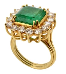 0.50ct Natural Round Diamond 14k Solid Yellow Gold Emerald Wedding Cluster Ring - Picture 1 of 4