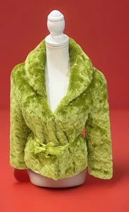 Schöne grüne Kunstfelljacke von Mechant Größe S mit Glitzer und Bindeband für die Taille - Bild 1 von 12