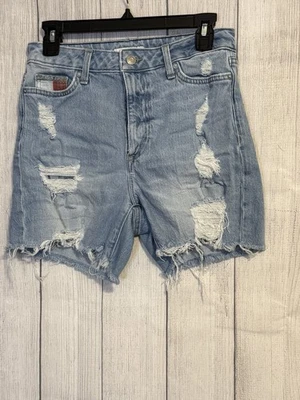 女士 Tommy 牛仔裤浅水洗破旧妈妈短裤-棉混纺-2 码 — 第 1/4 张图片