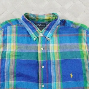 Ralph Lauren Linen Shirt Mens 2XLT Classic Fit Plaid Multi Color Short Sleeve - Picture 1 of 10