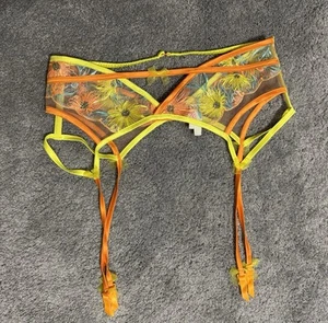 Victoria’s Secret For Love & Lemons Waterlilly Orange & Yellow Garter, Large - Picture 1 of 8
