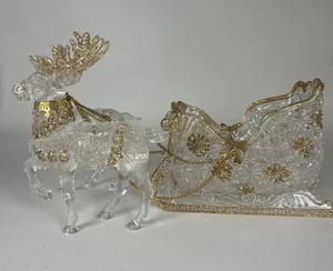 Clear Acrylic Christmas Sleigh and Reindeer Crystal Looking Approx 16" Long - Picture 1 of 9