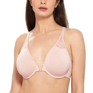 Women's Front Closure Racerback Bras Plus Size Full Coverage Supportive Under... - Picture 1 of 4
