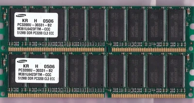 1GB 2x512MB PC-3200E DDR-400 ECC SAMSUNG M381L6423FTM-CCC RAM MEMORY KIT 184-Pin - Image 1 of 2