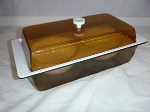Vtg Space Age Smoked Lucite Acrylic Covered Serving Dish 12x6 - Picture 1 of 10
