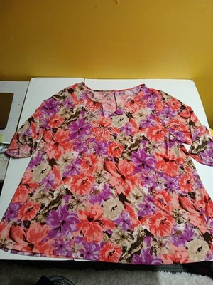 Jms just my size purple red floral short sleeve shirt 4x women's - Image 1 of 4