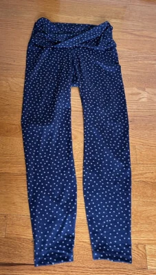 Nike Yoga Women's Small High Waist Twisted Ruched Blue White Polka Dot Leggings  - Image 1 of 4