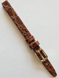 8mm - Tan Crocodile Pattern / Glossy Leather Watch Band - ( Gold Buckle ) - Picture 1 of 3