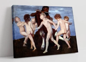 ARNOLD BOCKLIN, PFANNENTANZ MIT KINDERN - TIEF GERAHMTER LEINWANDKUNSTDRUCK - Bild 1 von 2