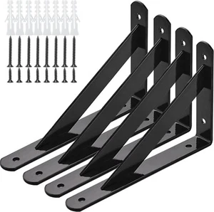 4 PACK Heavy Duty L Steel 8" Shelf Brackets, Wall Mount for Floating Shelf BLACK - Imagen 1 de 5