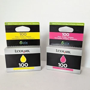 Lexmark 100 Ink Cartridges Magenta & Yellow Set of 2 Unopened - Picture 1 of 5