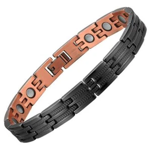 Pulsera magnética de cobre negro emplumado para mujer para artritis y túnel carpiano - Imagen 1 de 4