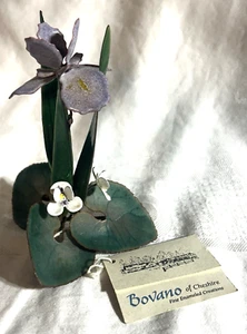 BOVANO of Cheshire Copper Enamel Metal Purple WILD IRIS FLOWER w Original Tag - Picture 1 of 4