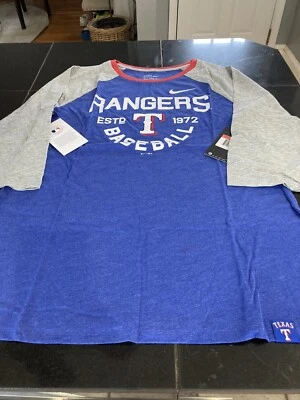 WOMENS NIKE TEXAS RANGERS  RAGLAN T SHIRT BLUE SIZE L LARGE  NWT  - Image 1 of 4