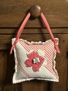 NEW Handmade Hanging Flower Pillow Repurposed Vintage Quilt Chenille Bedspread - Picture 1 of 8