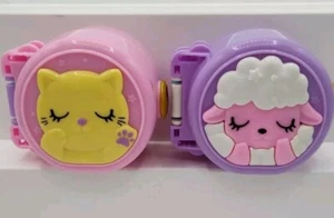 Two Mattel Polly Pocket Pajama Party Sleepy Pets Compacts - Lamb & Kitten - Picture 1 of 7