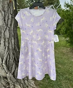 Wonder Nation Unicorn Summer Play Dress Girls XL 14 - 16 Lavender Pockets NEW! - Picture 1 of 17