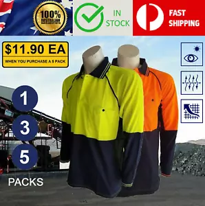 Hi Vis Viz Safety Cotton Blend Work Wear Long Sleeve Polo Shirt T-Shirt Tee - Picture 1 of 11