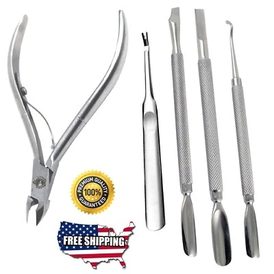 CUTICLE NIPPER PUSHER INGROWN TOENAIL LIFTER  PEDICURE NAIL CARE TOOLS (5 PC) - Image 1 of 4