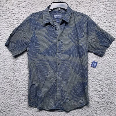 Camisa masculina American Rag pequena azul combo botão para baixo manga curta estampa folha - Imagem 1 de 4