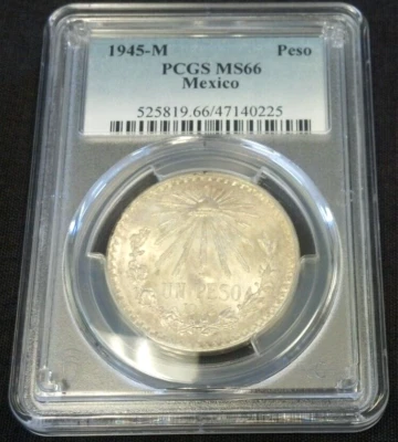 Peso plata méxico 1945 graduación profesional MS66 REDUCIDO 7/1/25 (2315) Foto 1 de 4