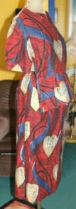 Ladies Cotton Suit (skirt and top) Red with Blue and Gold Leaf Pattern. Size 10 - Picture 1 of 12